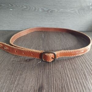 LP by Linea Pelle Brown Leather Skinny Belt Gold Sequin Accents Small